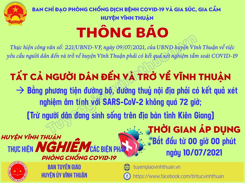 Thông báo số 221 của UBND huyện Vĩnh Thuận